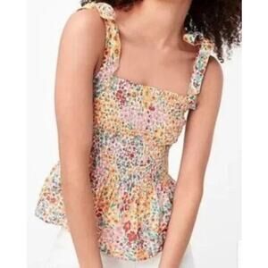 J. Crew Smocked Tie Shoulder Tank in Clementine Multicolored - 2X